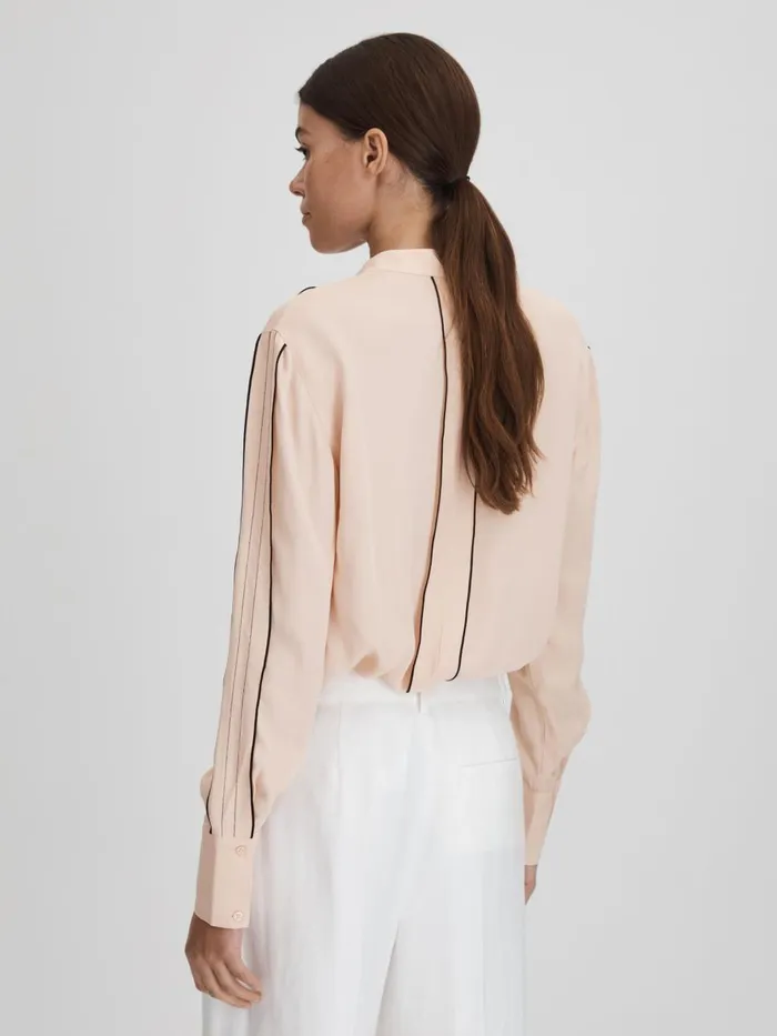 Women Reiss Blouses and Shirts Mia Contrast Trim Ruffle Blouse Nude