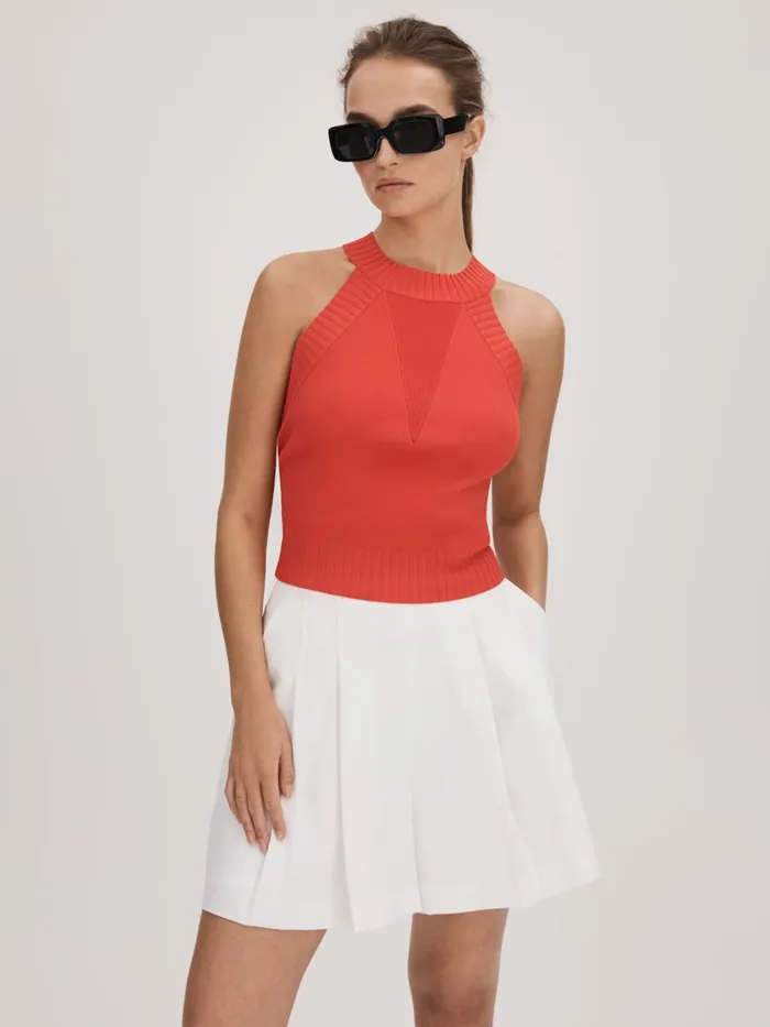 Women Reiss Brands Knitted Halter Neck Vest Deep Coral