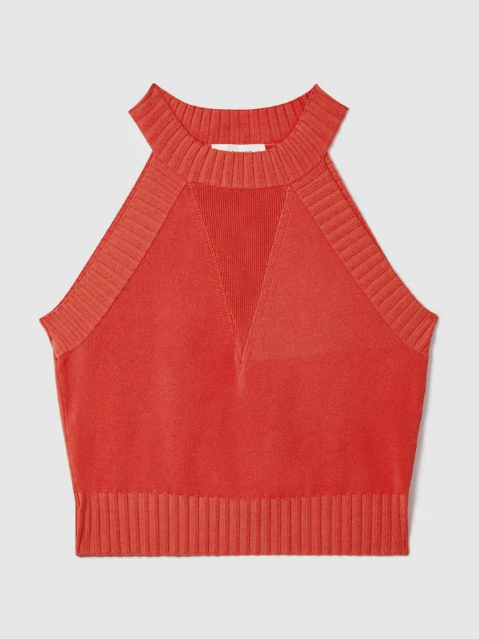 Women Reiss Brands Knitted Halter Neck Vest Deep Coral
