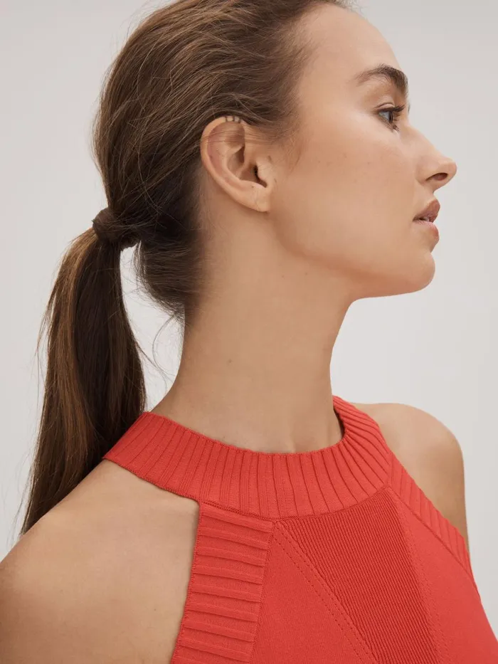 Women Reiss Brands Knitted Halter Neck Vest Deep Coral
