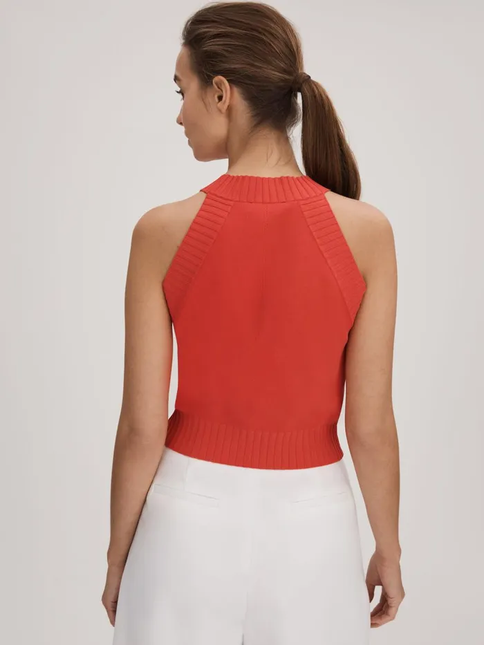 Women Reiss Brands Knitted Halter Neck Vest Deep Coral