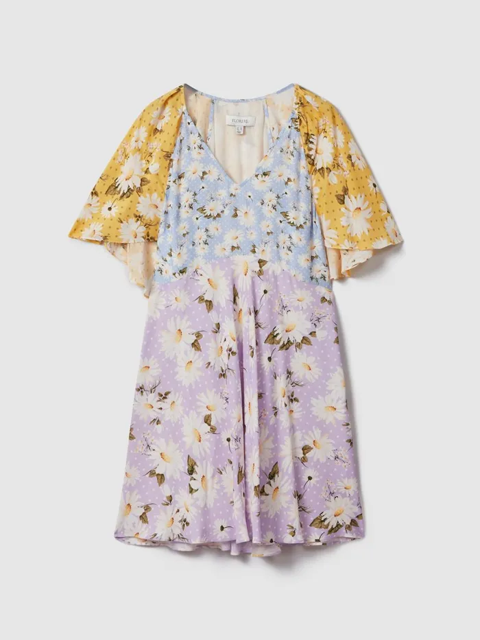 Women Reiss Brands Printed Cape Sleeve Mini Dress Multi