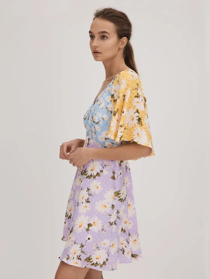 Women Reiss Brands Printed Cape Sleeve Mini Dress Multi
