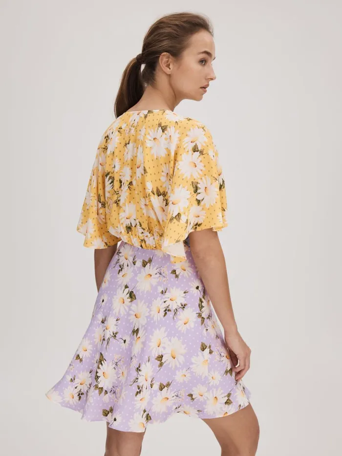 Women Reiss Brands Printed Cape Sleeve Mini Dress Multi