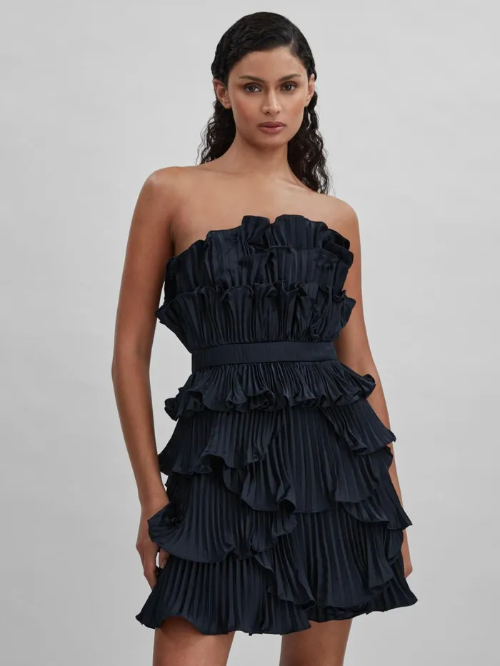 Women Reiss Brands Strapless Ruffle Mini Dress Navy