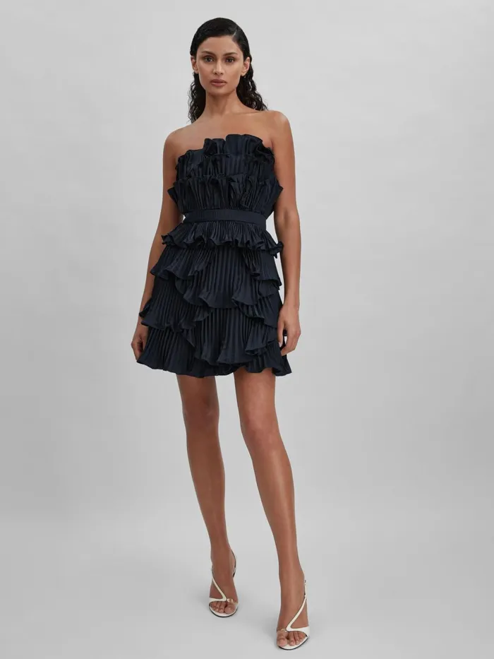 Women Reiss Brands Strapless Ruffle Mini Dress Navy