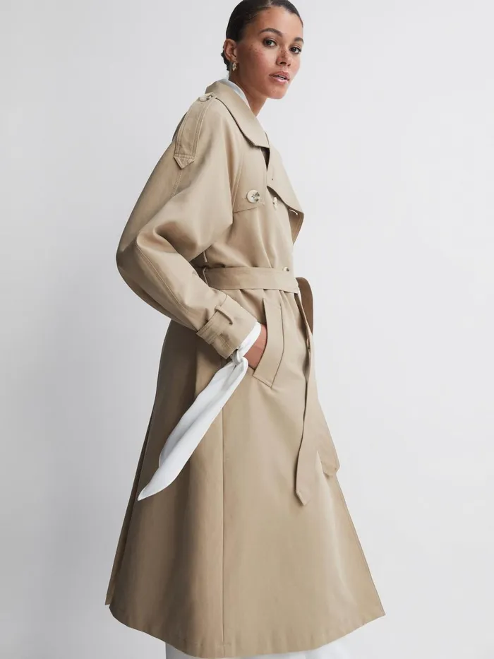 Women Reiss Coats Mid Length Trench Coat Beige
