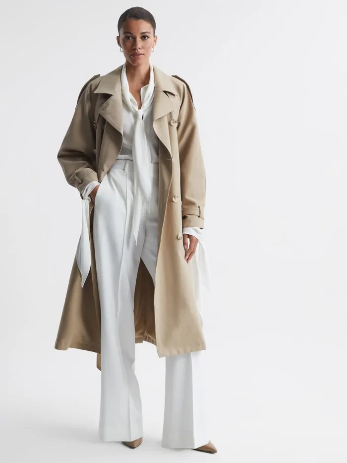 Women Reiss Coats Mid Length Trench Coat Beige