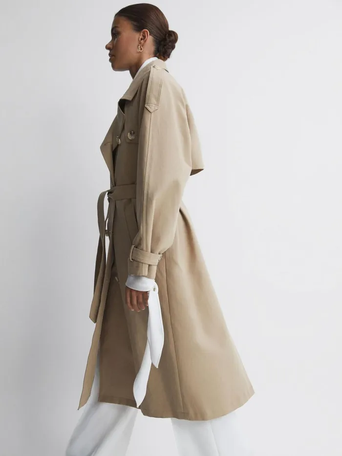 Women Reiss Coats Mid Length Trench Coat Beige