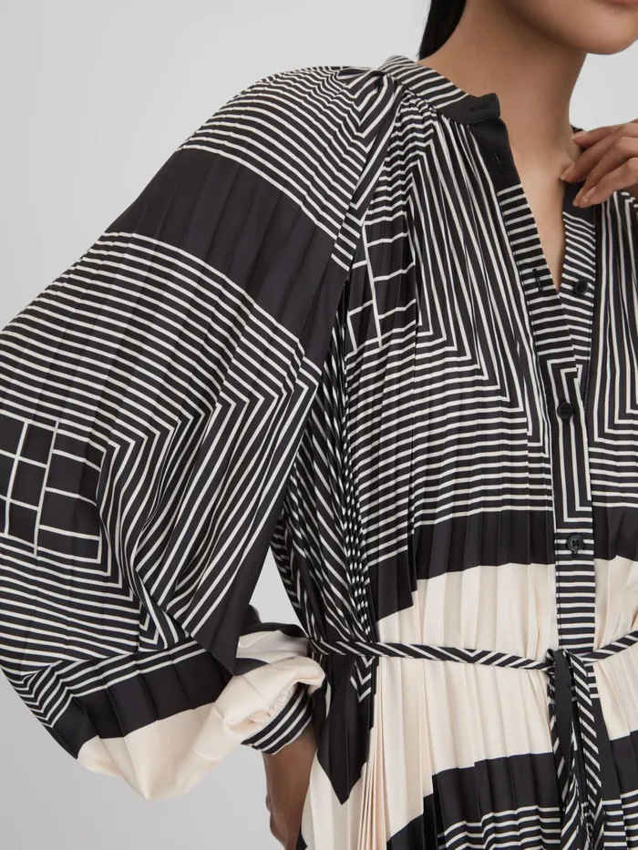 Women Reiss Dresses Bay Printed Pleated Mini Dress Blackwhite