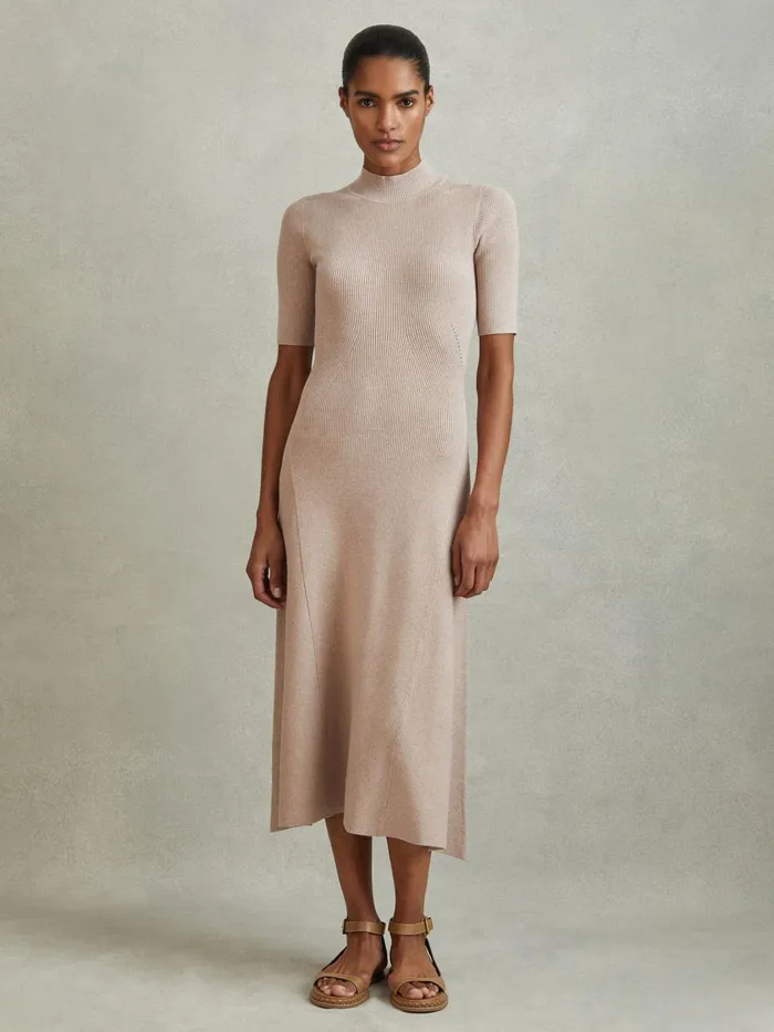 Women Reiss Dresses Caitlyn Ribbed Bodycon Midi Dress Neutral