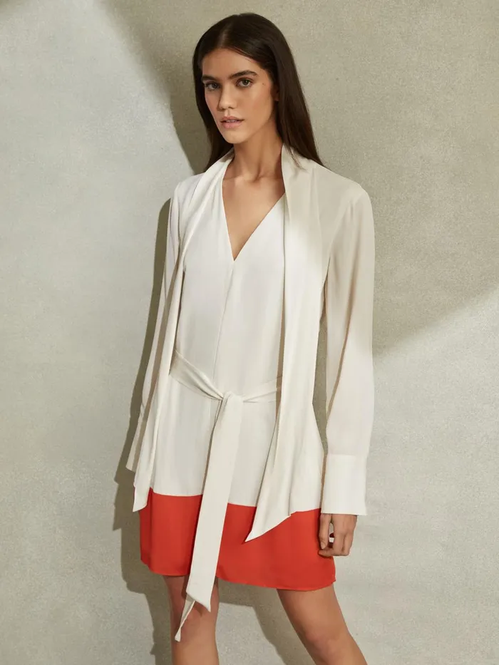 Women Reiss Dresses Marta Tie Neck Shift Dress Creamred
