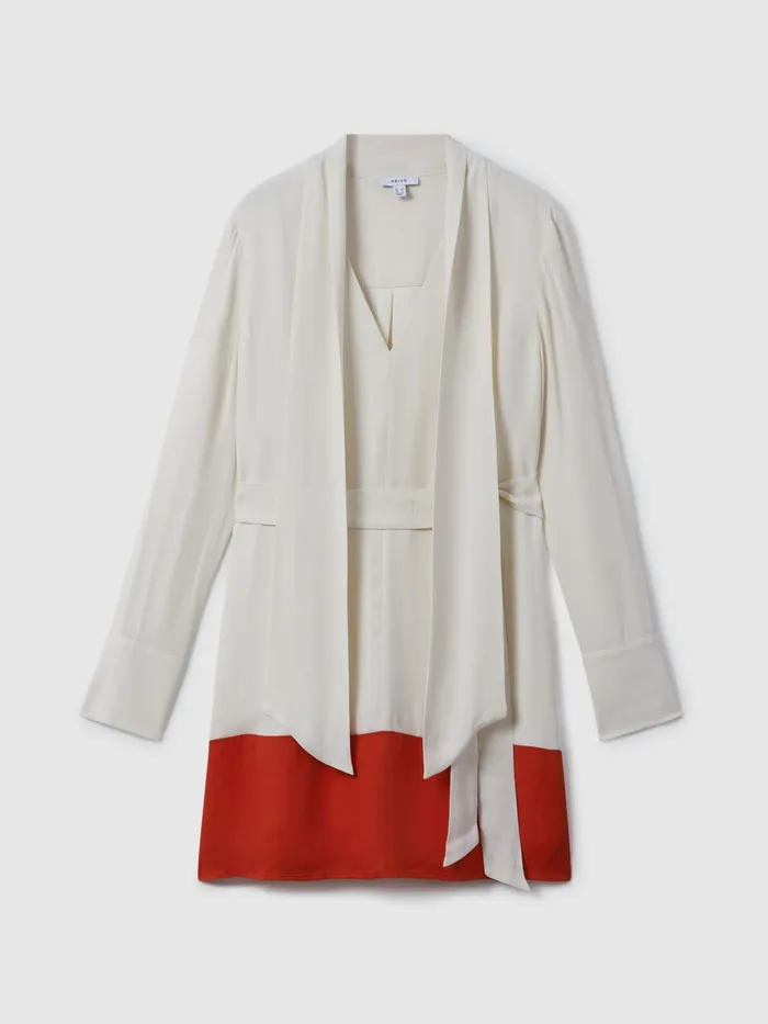 Women Reiss Dresses Marta Tie Neck Shift Dress Creamred