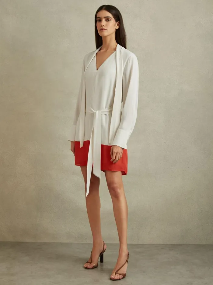 Women Reiss Dresses Marta Tie Neck Shift Dress Creamred