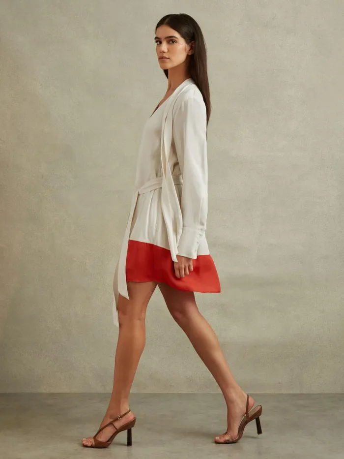 Women Reiss Dresses Marta Tie Neck Shift Dress Creamred