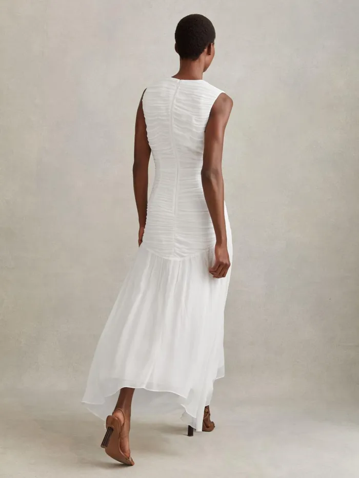 Women Reiss Dresses Saffy Ruched Bodycon Midi Dress Ivory