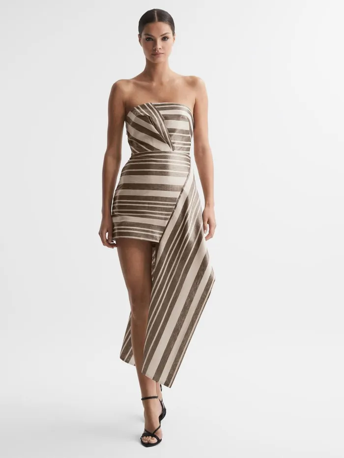 Women Reiss Dresses Striped Strapless Mini Dress Gold