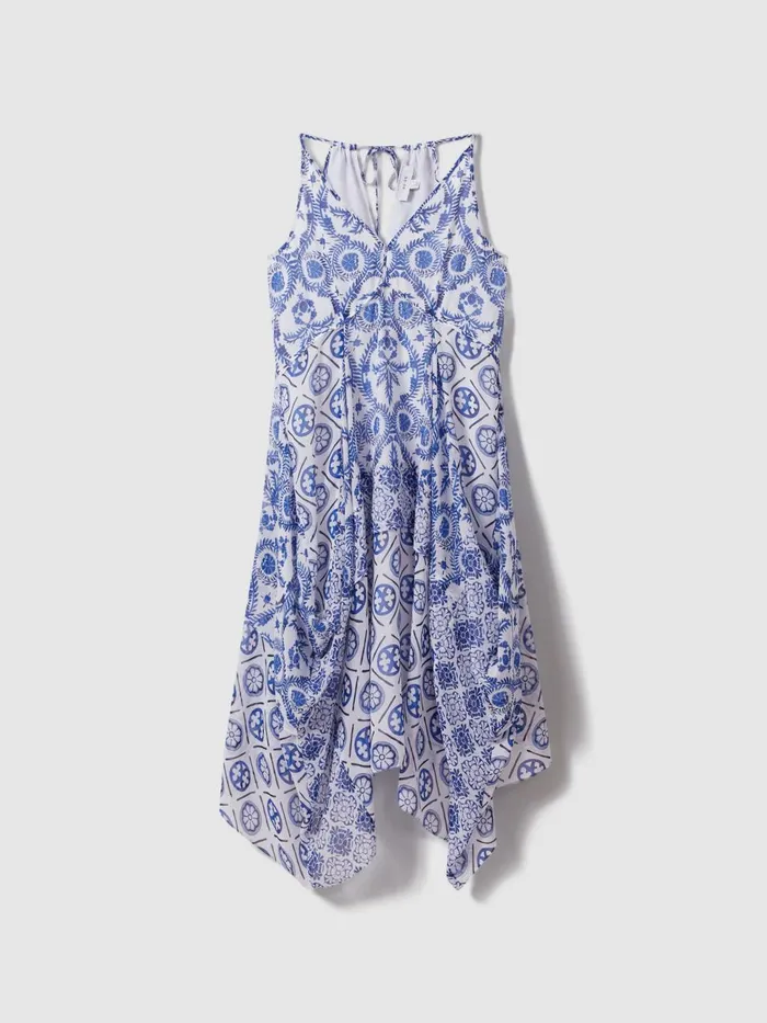 Women Reiss Dresses Tiller Side Pleat Asymmetric Midi Dress Blue