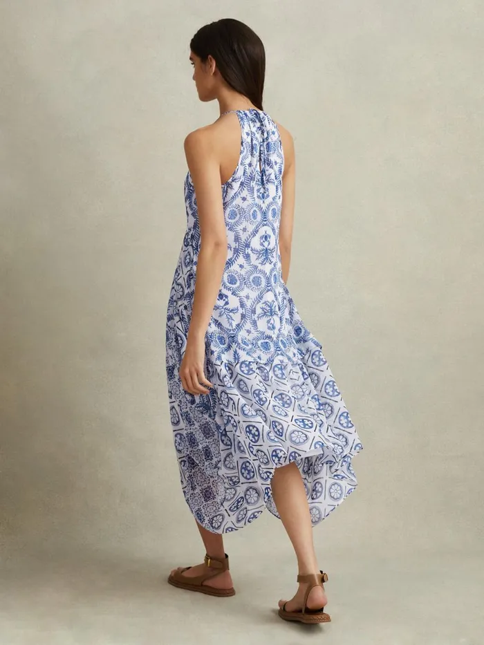 Women Reiss Dresses Tiller Side Pleat Asymmetric Midi Dress Blue