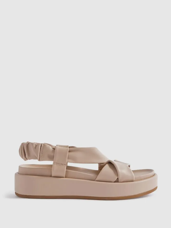 Women Reiss Flats Melanie Chunky Platform Leather Sandals Nude