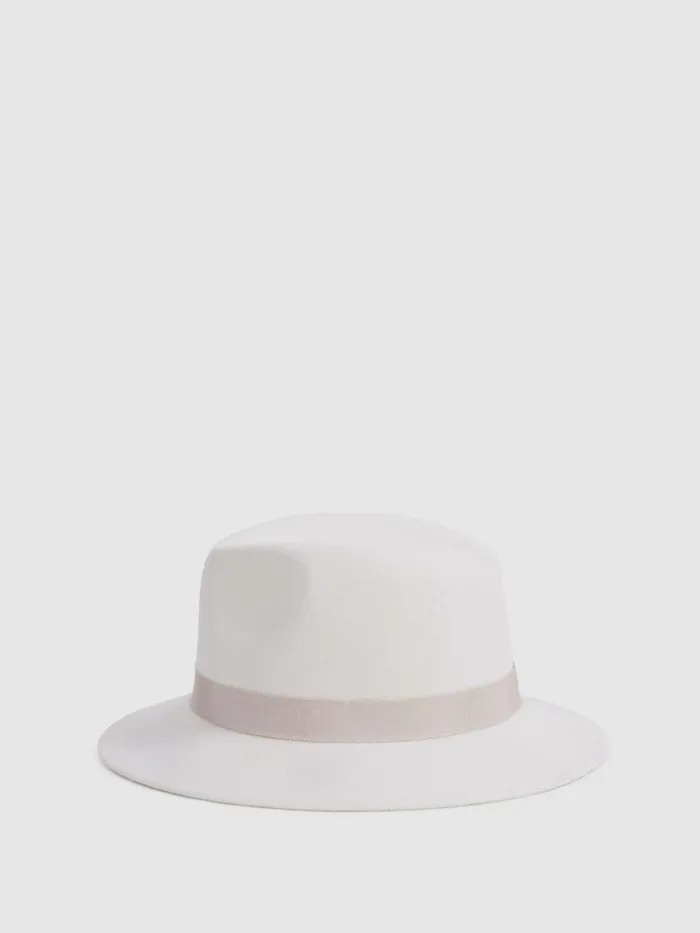 Women Reiss Hats Gloves and Scarves Ally Wool Fedora Hat Ivory