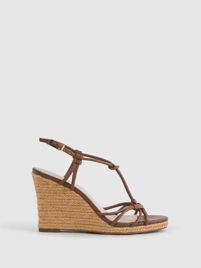 Women Reiss Heels Isabella Leather Knot Detail Wedge Sandals Tan