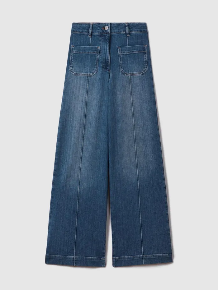 Women Reiss Jeans Kira Front Pocket Wide Leg Jeans Mid Blue