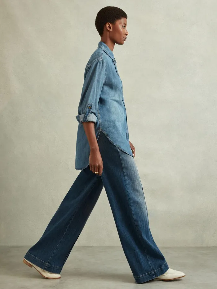 Women Reiss Jeans Kira Front Pocket Wide Leg Jeans Mid Blue