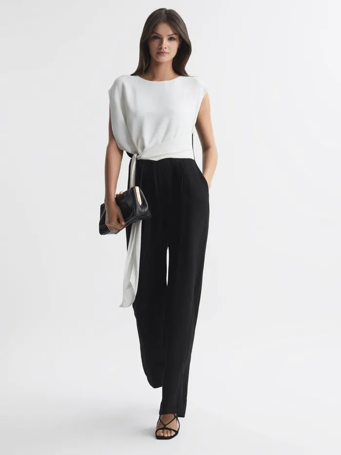 Women Reiss Jumpsuits and Playsuits Alba Fitted Colourblock Wide Leg Jumpsuit Blackcream Women Reiss Jumpsuits and Playsuits Alba Fitted Colourblock Wide Leg Jumpsuit Blackcream