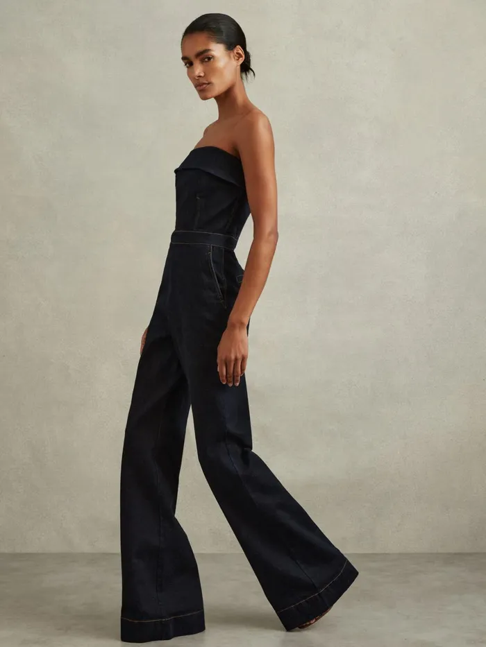 Women Reiss Jumpsuits and Playsuits Tiggie Denim Strapless Wide Leg Jumpsuit Indigo Women Reiss Jumpsuits and Playsuits Tiggie Denim Strapless Wide Leg Jumpsuit Indigo