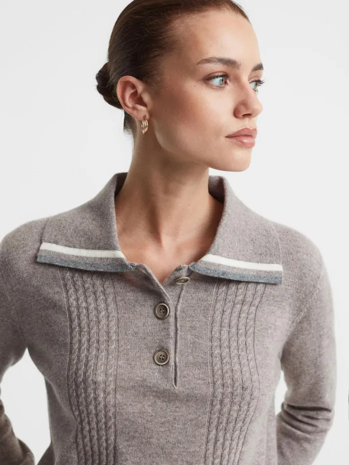 Women Reiss Knitwear Thompson Madeleine Thompson WoolCashmere Polo Jumper Dark Oatmeal Women Reiss Knitwear Thompson Madeleine Thompson WoolCashmere Polo Jumper Dark Oatmeal