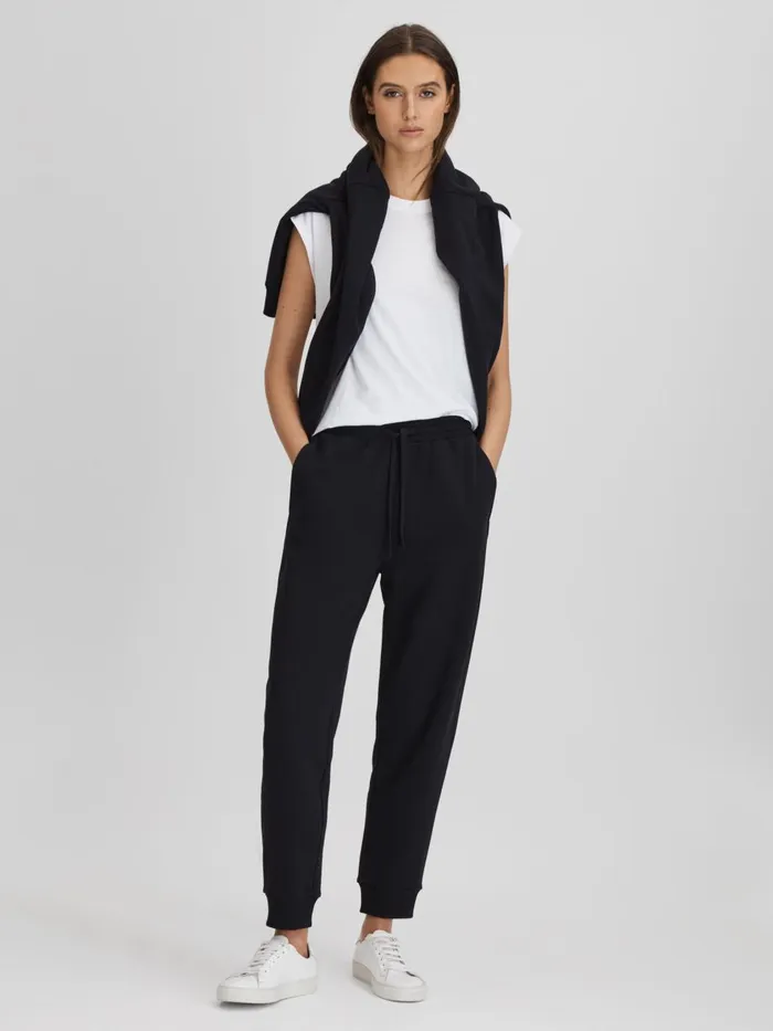 Women Reiss Pants Cody Cotton Blend Drawstring Joggers Navy