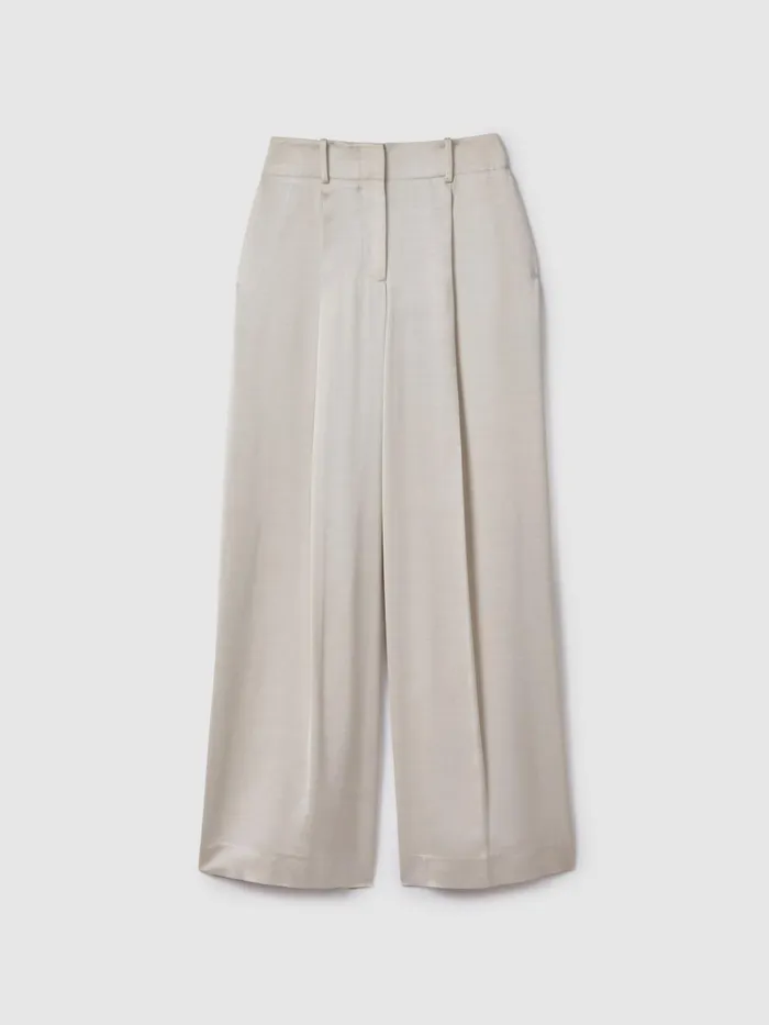 Women Reiss Pants Isla Satin Wide Leg Trousers Champagne