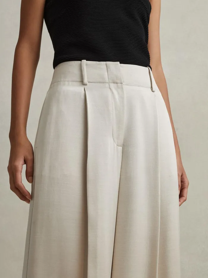 Women Reiss Pants Isla Satin Wide Leg Trousers Champagne