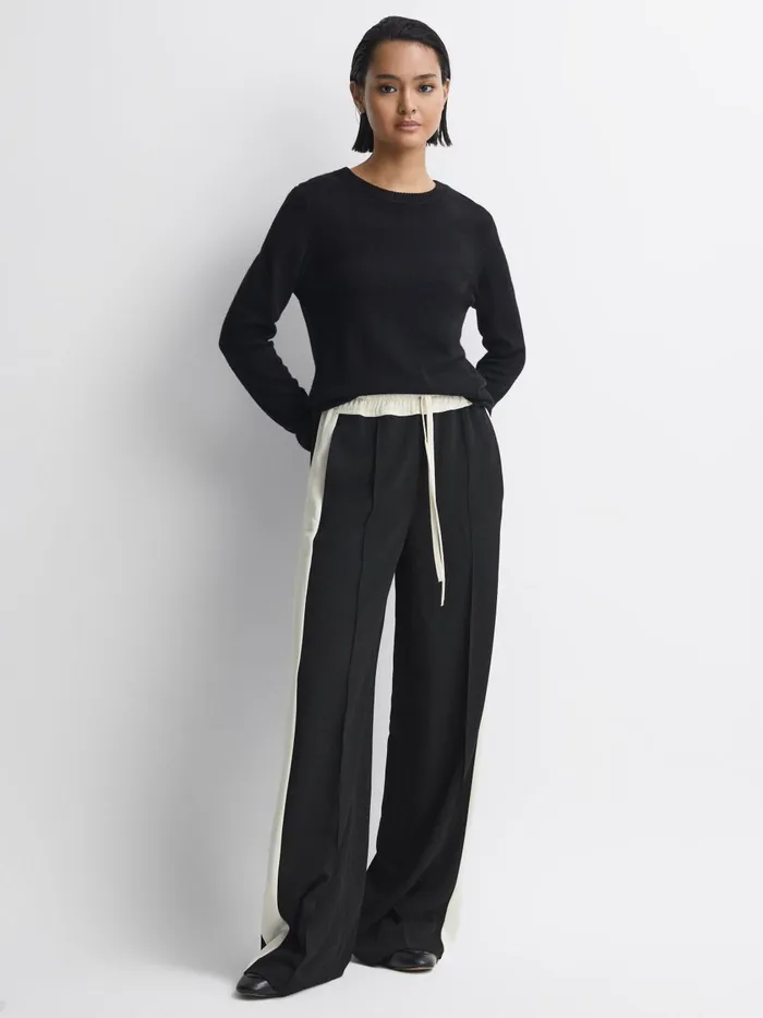 Women Reiss Pants May Wide Wide Leg Contrast Stripe Drawstring Trousers Black Women Reiss Pants May Wide Wide Leg Contrast Stripe Drawstring Trousers Black