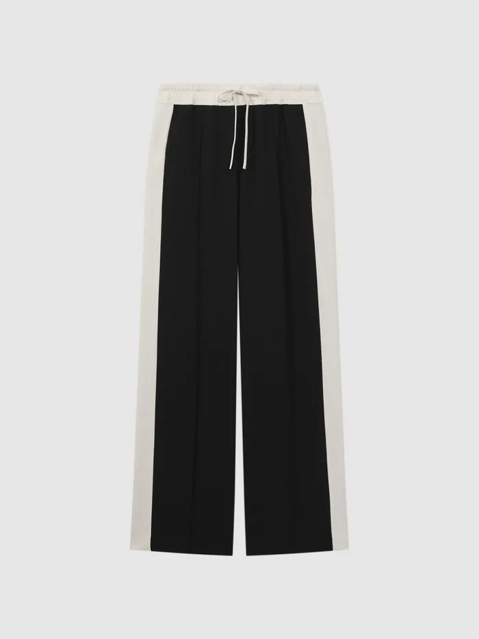 Women Reiss Pants May Wide Wide Leg Contrast Stripe Drawstring Trousers Black