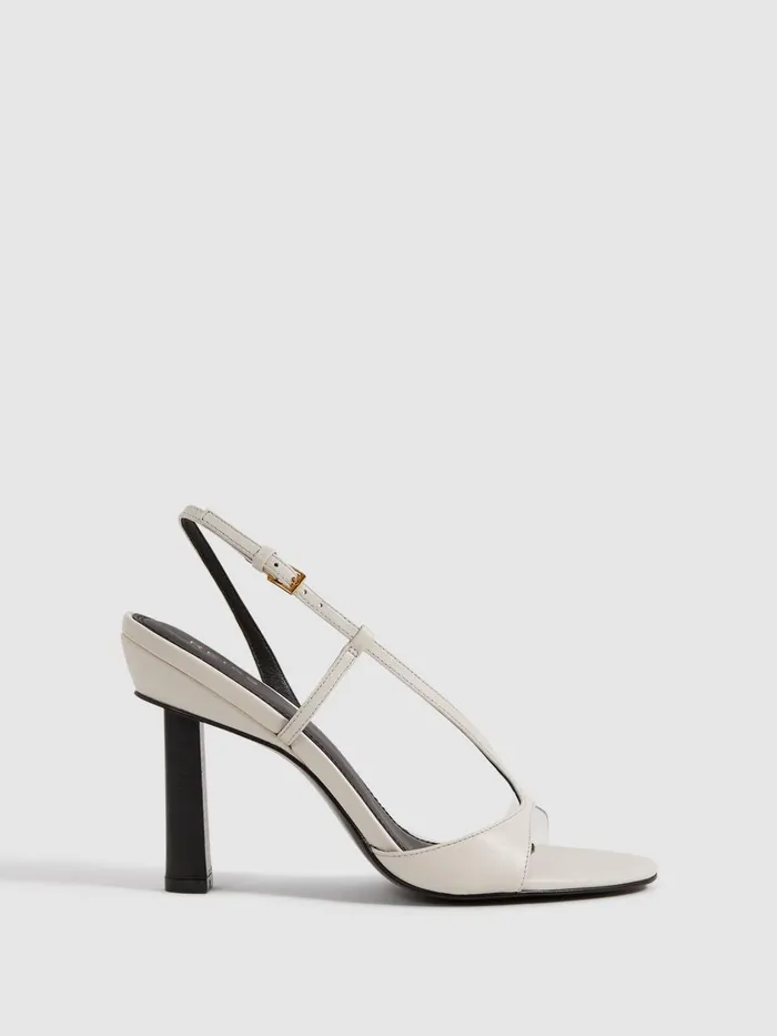 Women Reiss Sandals Joy Leather Clear Strap Block Heels White