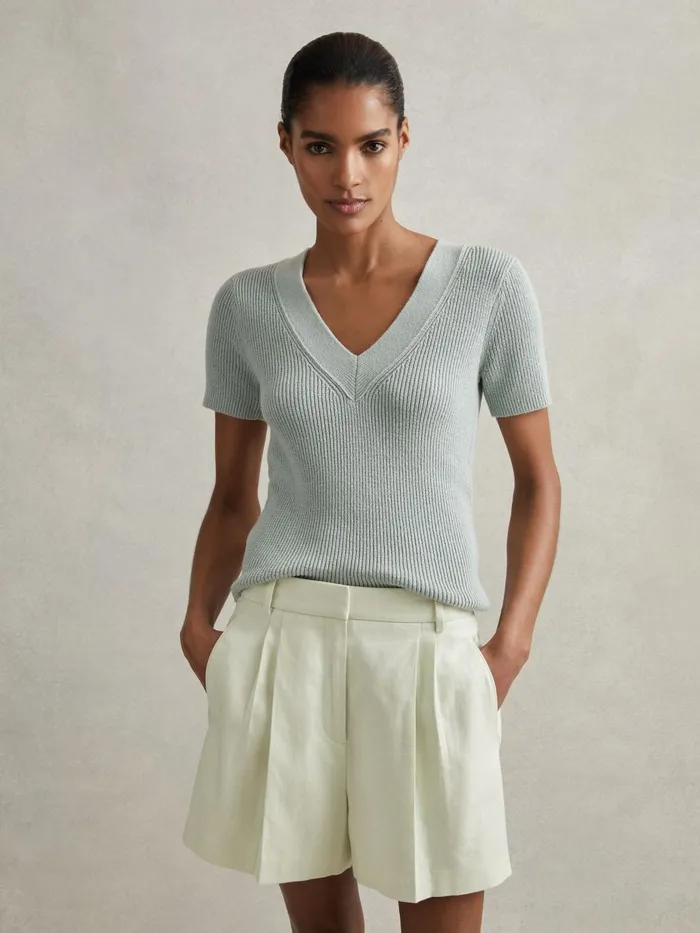 Women Reiss Shorts Dianna Front Pleat Linen Blend Suit Shorts Mint