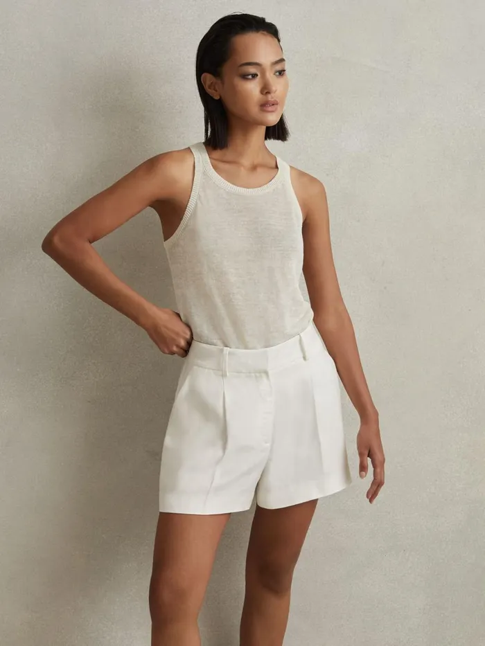 Women Reiss Shorts Lori ViscoseLinen Front Pleat Suit Shorts White
