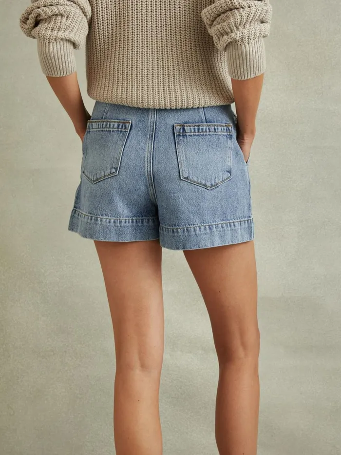 Women Reiss Shorts Olivia High Rise Denim Shorts Light Blue
