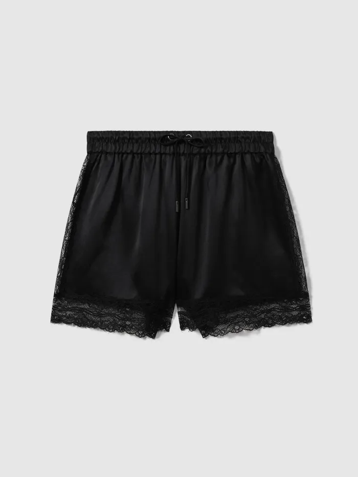 Women Reiss Shorts Silk Lace Trim Shorts Black