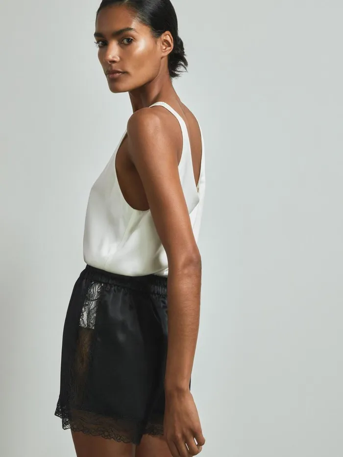 Women Reiss Shorts Silk Lace Trim Shorts Black