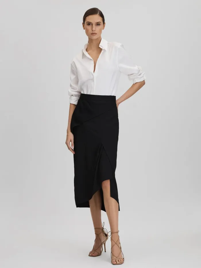 Women Reiss Skirts Zaria High Rise Draped Midi Skirt Black