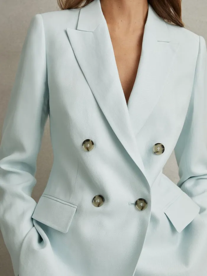 Women Reiss Suits and Tailoring Lori Viscose Linen Double Breasted Suit Blazer Blue