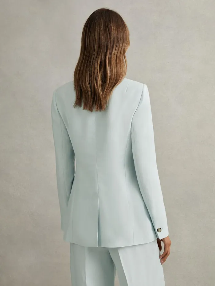 Women Reiss Suits and Tailoring Lori Viscose Linen Double Breasted Suit Blazer Blue
