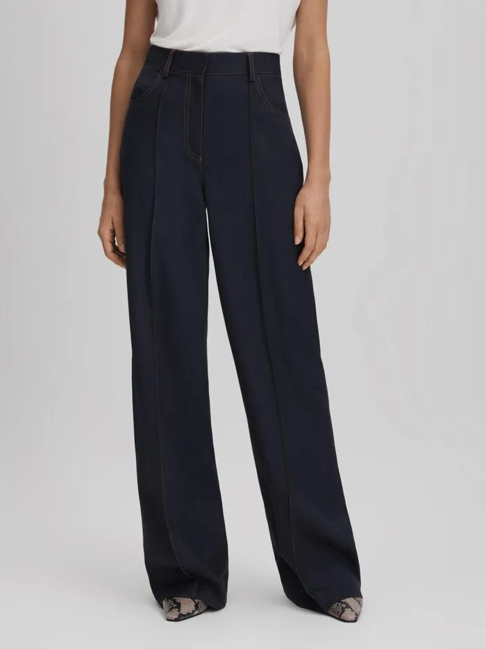 Women Reiss Suits and Tailoring Raven Wool Blend Denim Look Suit Trousers Navy Women Reiss Suits and Tailoring Raven Wool Blend Denim Look Suit Trousers Navy
