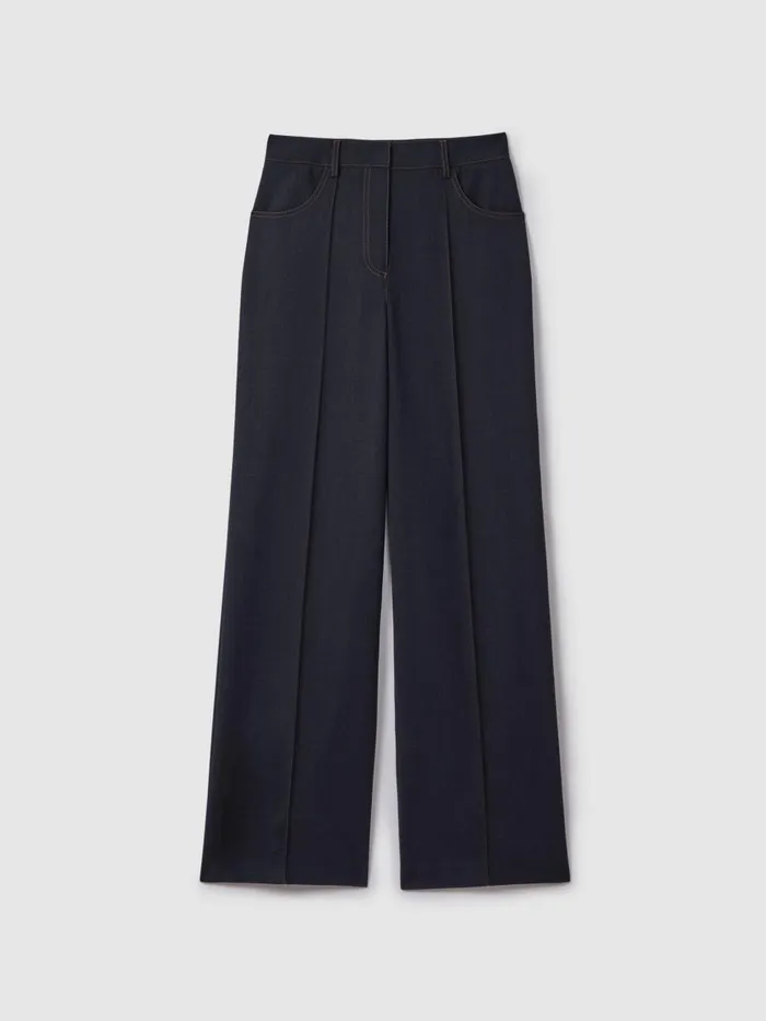 Women Reiss Suits and Tailoring Raven Wool Blend Denim Look Suit Trousers Navy