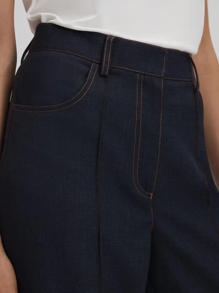 Women Reiss Suits and Tailoring Raven Wool Blend Denim Look Suit Trousers Navy