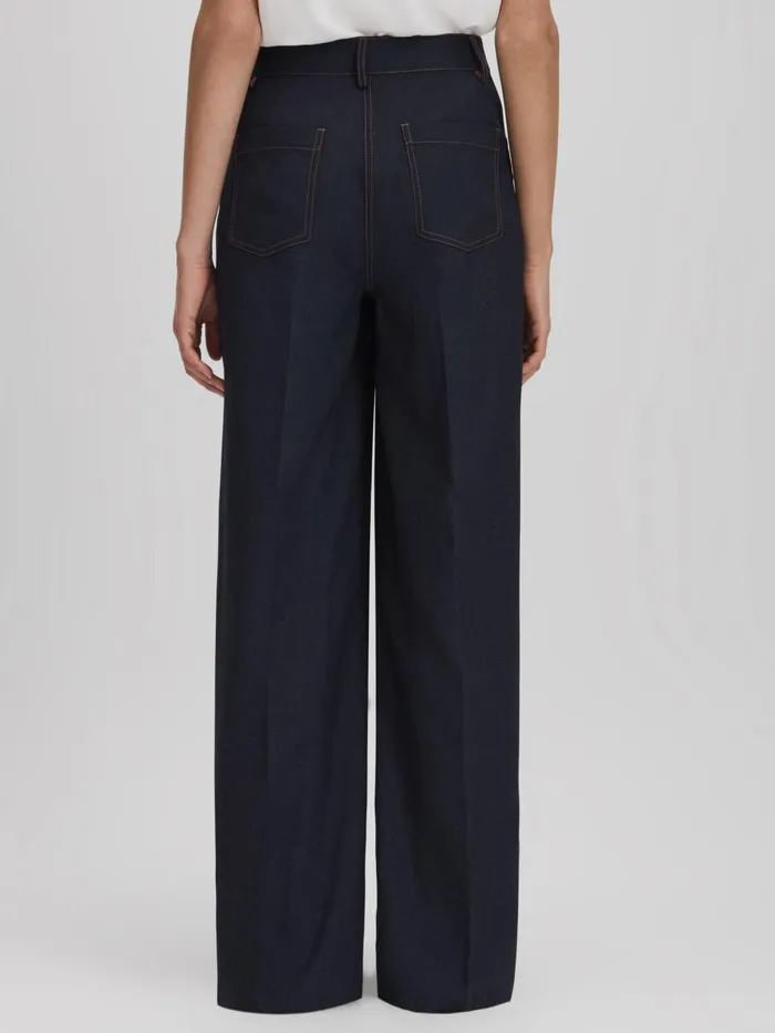 Women Reiss Suits and Tailoring Raven Wool Blend Denim Look Suit Trousers Navy