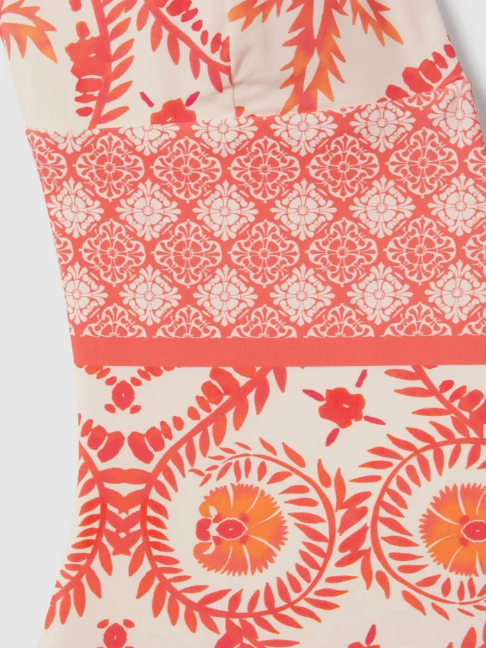 Women Reiss Swimwear Leonora Printed Plunge Neck Swimsuit Creamcoral
